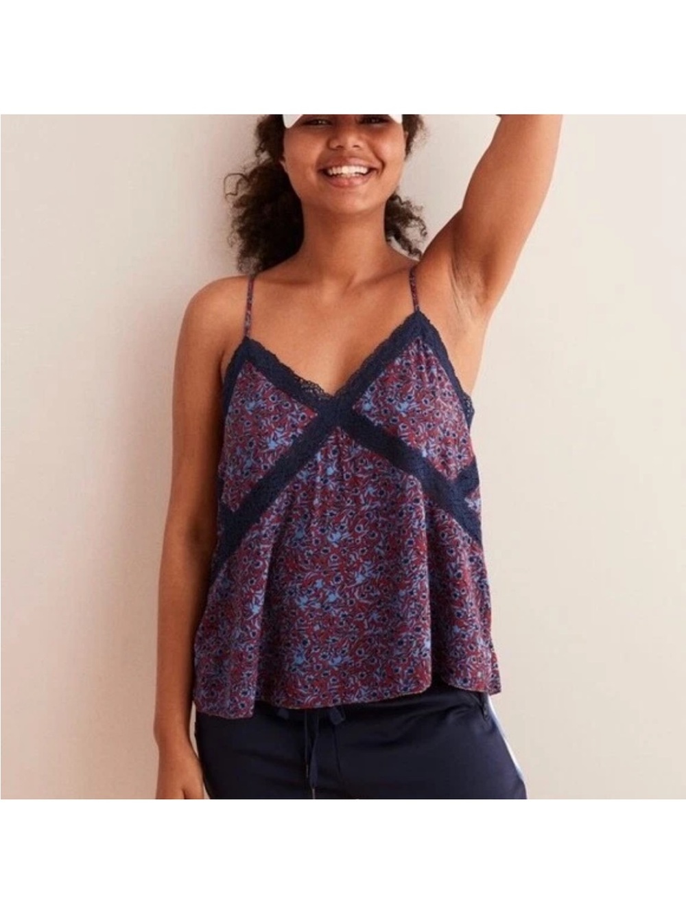 Aerie Floral Lace Trim Babydoll Camisole Top Blue Womens S Soft Flowy Boho New